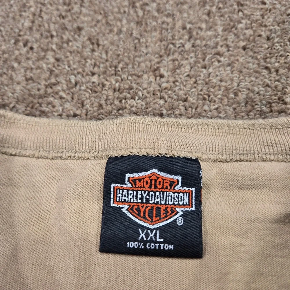 VTG Harley Davidson Henley Mens XXL Tan Graphic Eagle Long Sleeve USA Made 90s - Picture 4 of 10